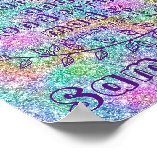 キリスト教の贈り物の聖書聖句詩篇139 14 きらめく ポスター (角)