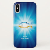 キリスト教の魚の十字の青い背景|のユニークなギフト Case-Mate iPhoneケース (裏面)