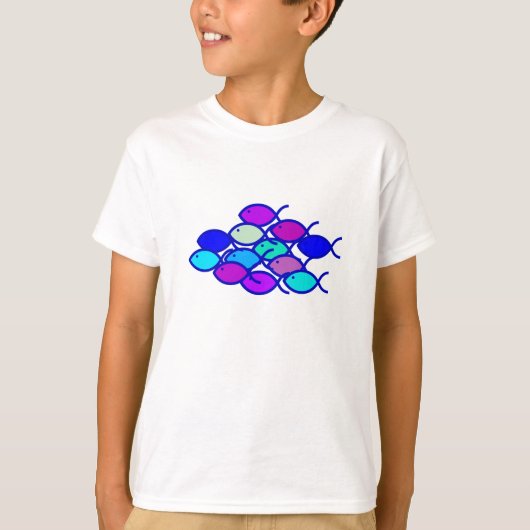 キリスト教の魚の学校-紫色および青 Tシャツ (正面)
