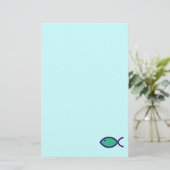 キリスト教の魚の記号-大声で! -水および青 便箋 (スタンド正面)