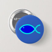 キリスト教の魚の記号-大声で! 青および水 缶バッジ (正面&裏面)
