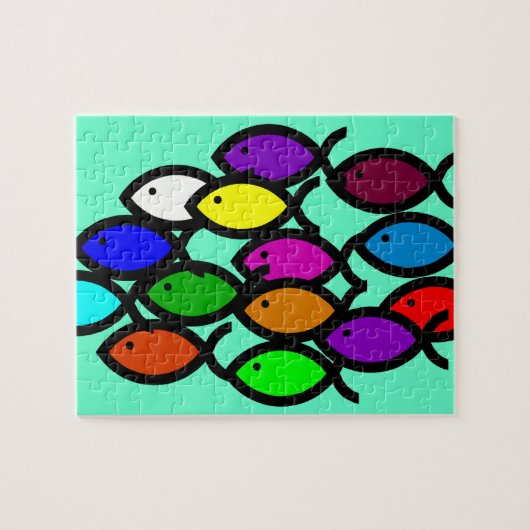 キリスト教の魚の記号-虹の学校- ジグソーパズル (横)