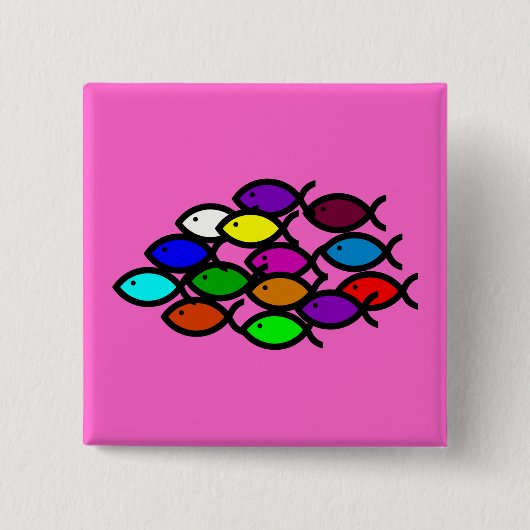 キリスト教の魚の記号-虹の学校- 缶バッジ (正面)