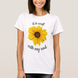 キリスト教イエローフローラル私の魂は満たされている Tシャツ