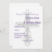 キリスト教エレガント教会パープル結婚ズ 招待状 (正面/裏面)