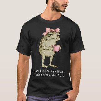 キリスト教カエル お先にイエス様が思うよ Tシャツ
