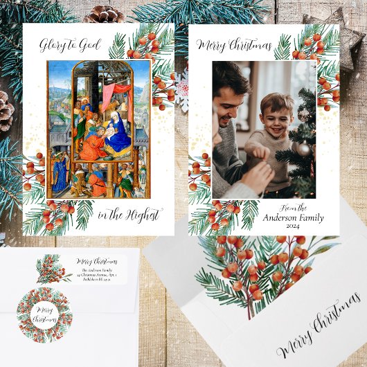 キリスト教カトリック出生家族の写真クリスマス シーズンカード