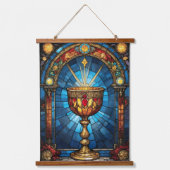 キリスト教カトリック聖杯のステンドグラス 吊り下げ型タペストリー (正面)