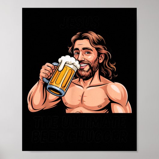 キリスト教ジョーク 最高のビール一気飲み王様 ジーザス ポスター (正面)