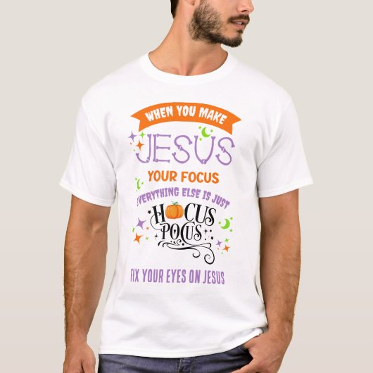 キリスト教ハロウィーンの焦点JESUS Hocus Pocus Tシャツ (正面)