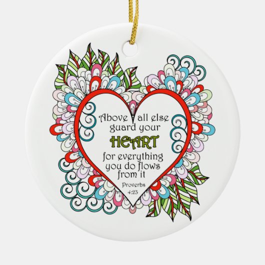 キリスト教ハート格言引用文 セラミックオーナメント (正面)