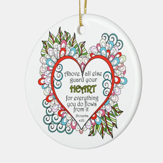キリスト教ハート格言引用文 セラミックオーナメント (左)