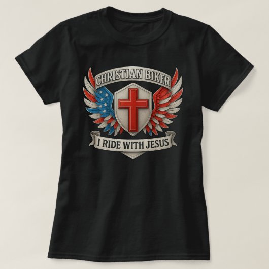 キリスト教バイカー イエスと共に走る Tシャツ (デザイン正面)