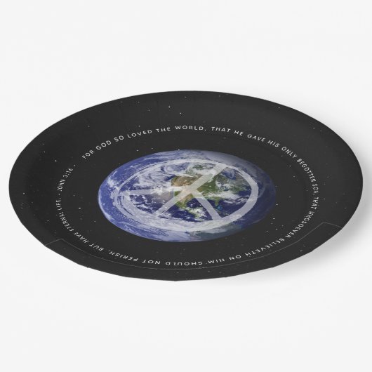 キリスト教ヨハネ3:16宇宙の惑星の地球 – 平和 ペーパープレート (アングル)