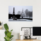 キリスト教会と雪の水の色のメモリアル ポスター (ホームオフィス)