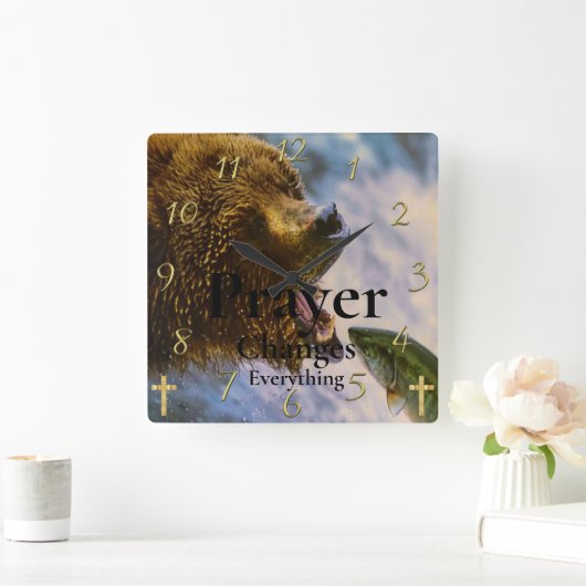 キリスト教信仰に耐える祈りの言葉が全てを変える スクエア壁時計 (ホーム)