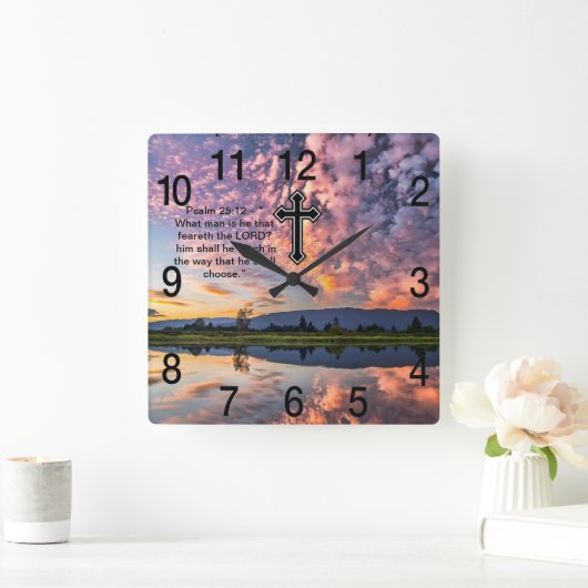キリスト教信仰は詩篇25:12と交わる スクエア壁時計 (ホーム)