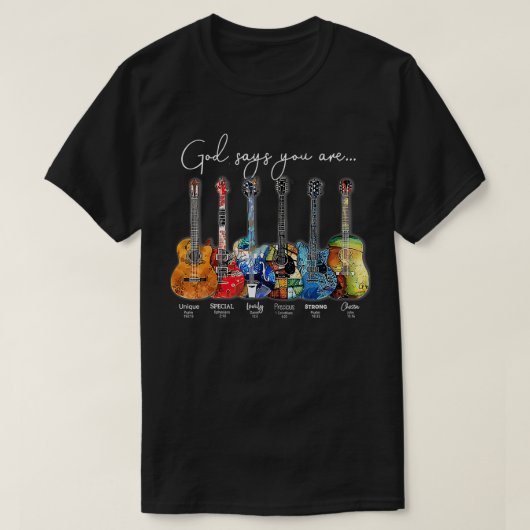 キリスト教信仰イエス・ギター神は言う Tシャツ (デザイン正面)