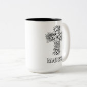 キリスト教信仰フローラクロス名前をカスタムするの色 ツートーンマグカップ (正面右)