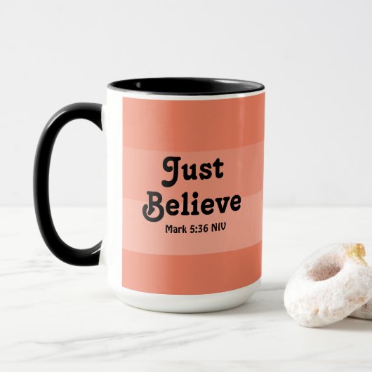 キリスト教信仰信じ聖句サーモン マグカップ (ドーナツ付き)