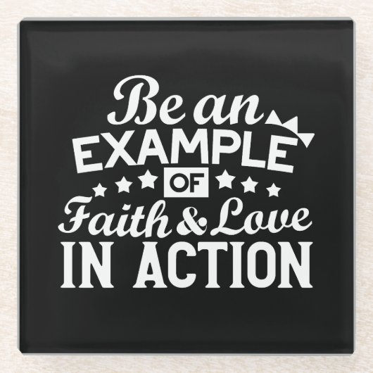 キリスト教動機デザイン – 信仰、愛、行動 ガラスコースター (正面)