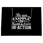 キリスト教動機デザイン – 信仰、愛、行動 ラージペーパーバッグ (正面)