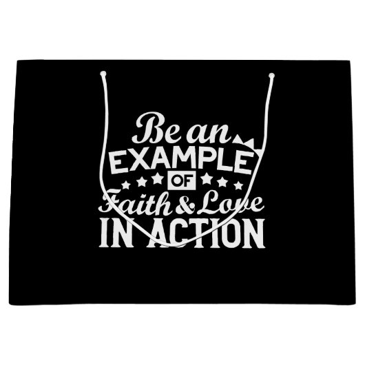 キリスト教動機デザイン – 信仰、愛、行動 ラージペーパーバッグ (正面)