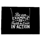 キリスト教動機デザイン – 信仰、愛、行動 ラージペーパーバッグ (裏面)