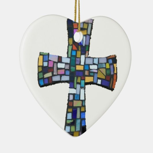 キリスト教十字のモザイクによって着色される赤い青緑 セラミックオーナメント (右)