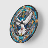 キリスト教十字架のステンドグラス ラウンド壁時計 (傾斜)