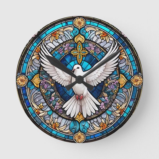 キリスト教十字架のステンドグラス ラウンド壁時計 (正面)