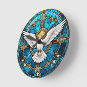 キリスト教十字架のステンドグラス ラウンド壁時計 (傾斜)