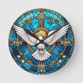 キリスト教十字架のステンドグラス ラウンド壁時計