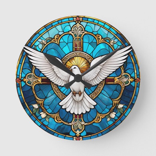 キリスト教十字架のステンドグラス ラウンド壁時計 (正面)