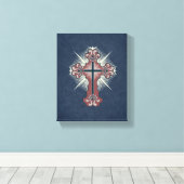 キリスト教十字架は青と赤を繁栄させる キャンバスプリント (インサイチュ (ウッドフロア))