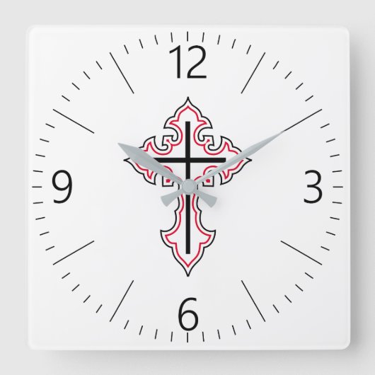 キリスト教十字架 スクエア壁時計 (正面)