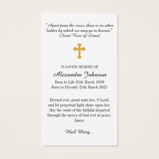 キリスト教十字葬儀記念祈りの言葉 (裏面)