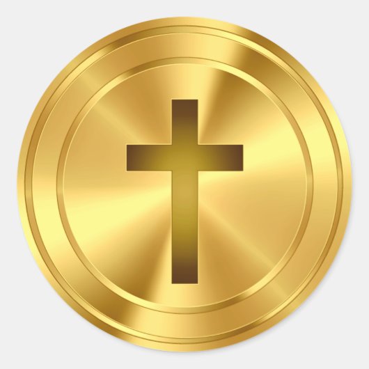 キリスト教十字記号 – 金ゴールド ラウンドシール (正面)