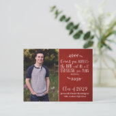 キリスト教卒業聖書の聖句タイポグラフィ |赤 ポストカード (スタンド正面)