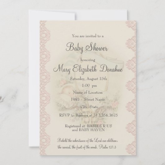 キリスト教宗教的ヴィンテージ赤ちゃんシャワー 招待状 (裏面)