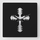 キリスト教崇拝チームのギタークロス スクエア壁時計 (正面)