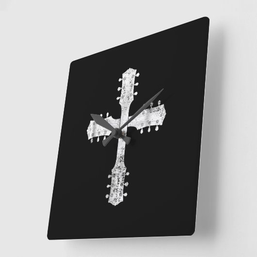 キリスト教崇拝チームのギタークロス スクエア壁時計 (傾斜)