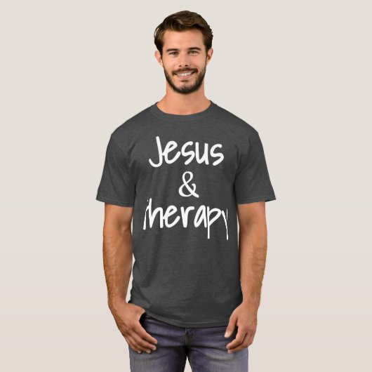 キリスト教徒のためのイエスとセラピーのクリスチャンのユーモア Tシャツ (正面フル)