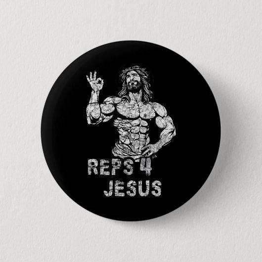 キリスト教徒のための面白いTシャツ キリスト教 風刺 筋トレ 缶バッジ (正面)