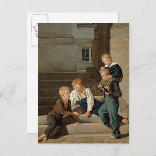 キリスト教徒の前でサイコロを遊ぶ少年たち ポストカード (正面/裏面)