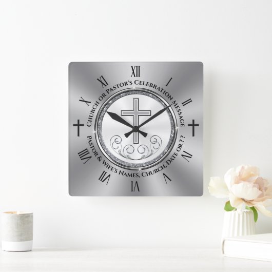 キリスト教教会または牧師の記念日の贈り物アイディア スクエア壁時計 (ホーム)