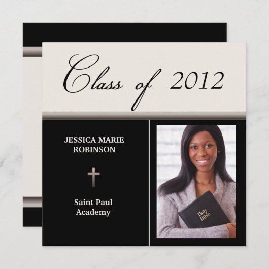 キリスト教教教区立学校の写真卒業 招待状 (正面/裏面)