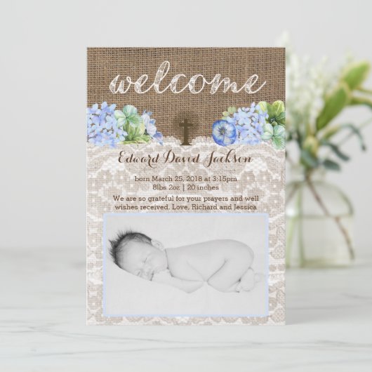 キリスト教男の赤ちゃん誕生発表カード 案内状 (スタンド正面)