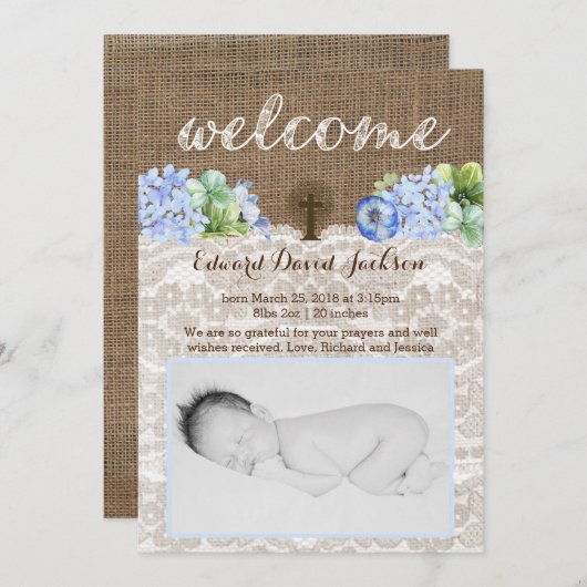 キリスト教男の赤ちゃん誕生発表カード 案内状 (正面/裏面)