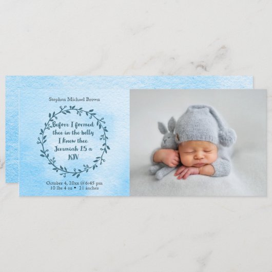 キリスト教男の赤ちゃん誕生発表 案内状 (正面/裏面)